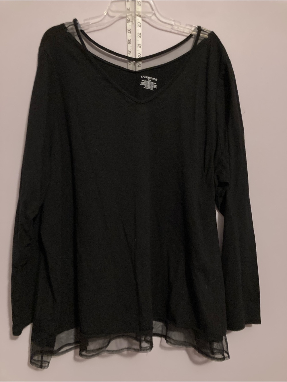 Lane Bryant Black Long Sleeve V-Neck Layered Hem Top